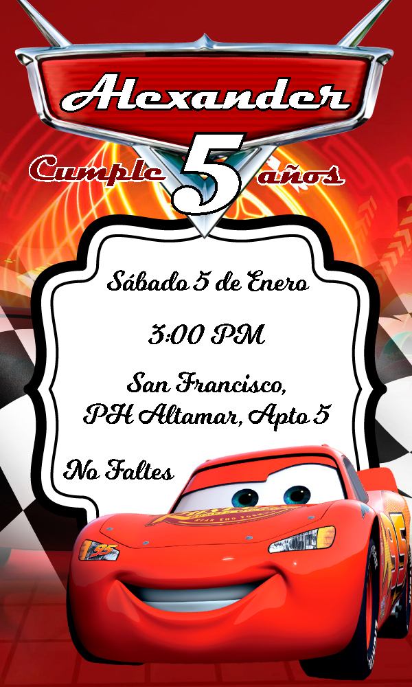 Invitación Editable de Cars