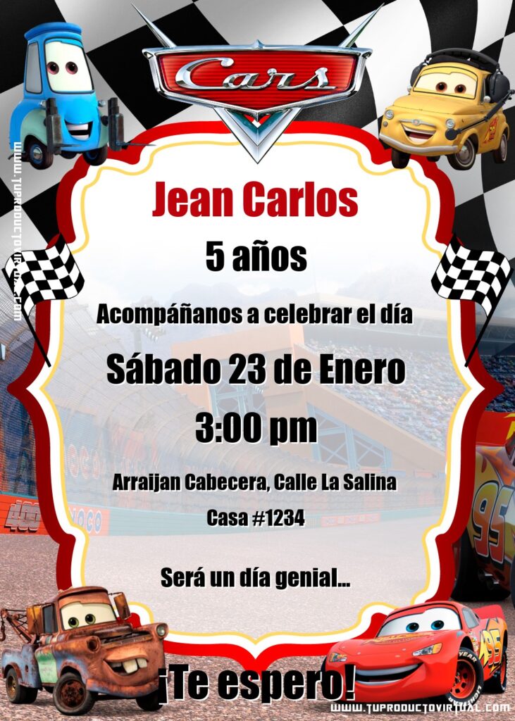 invitación de Cars para editar online gratis