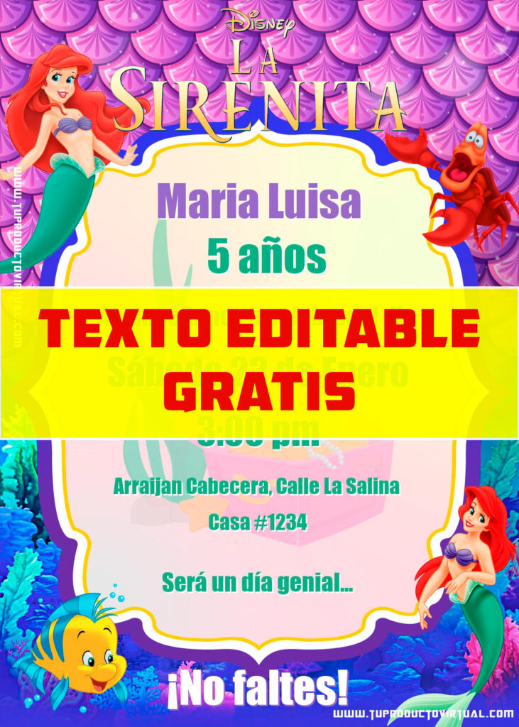 invitacion de La Sirenita para editar online gratis