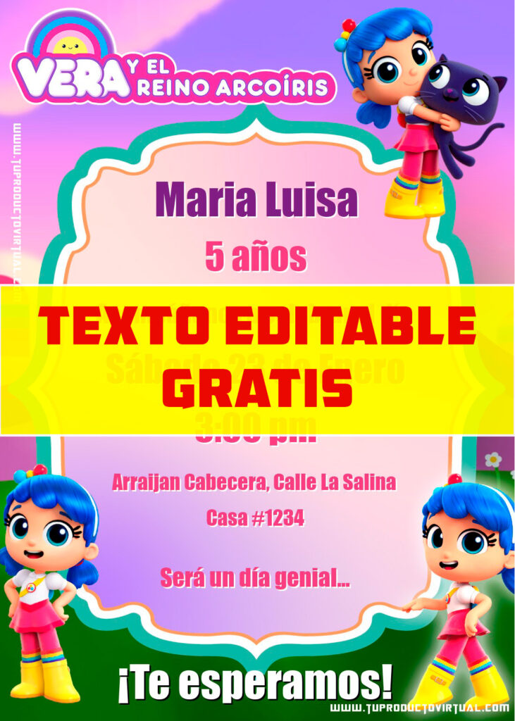 invitacion de Vera y el Reino Arcoiris para editar online gratis