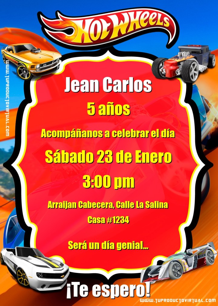 invitación de Hot Wheels para editar online gratis