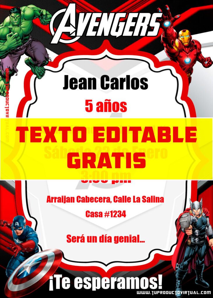 invitacion de Avengers para editar online gratis