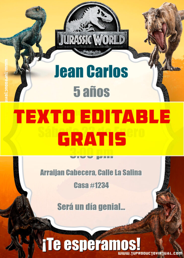 invitacion de Jurassic World para editar online gratis