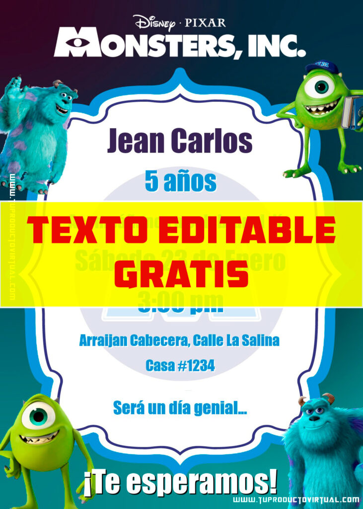 invitación de Monster Inc para editar online gratis