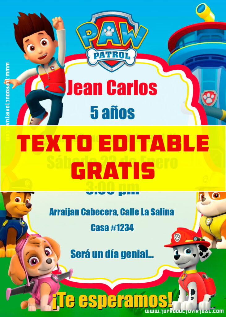 invitación de Paw Patrol para editar online gratis