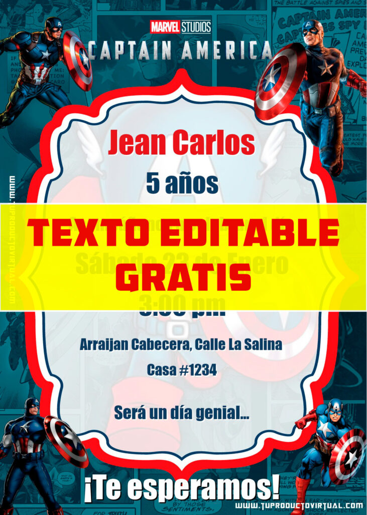 invitación del Capitán América para editar online gratis