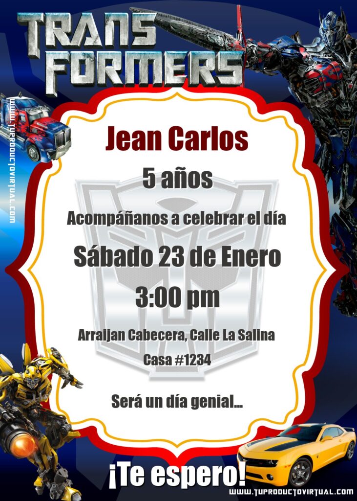 invitacion de Transformers para editar online gratis