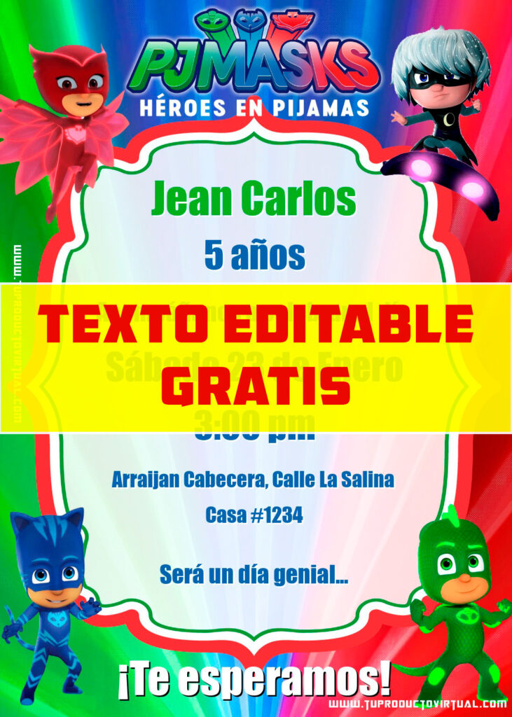 invitación de PJ Masks para editar online gratis