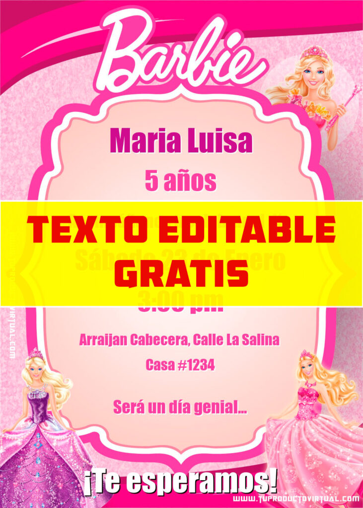 invitacion de barbie para editar online gratis