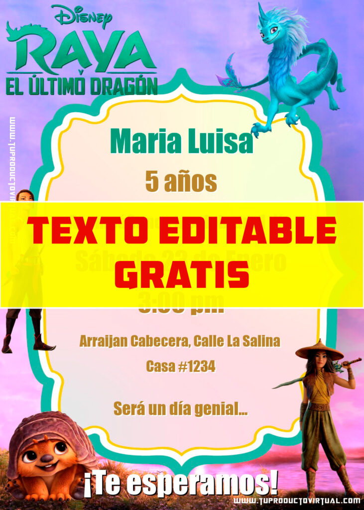 invitacion de Raya y el último Dragón para editar online gratis