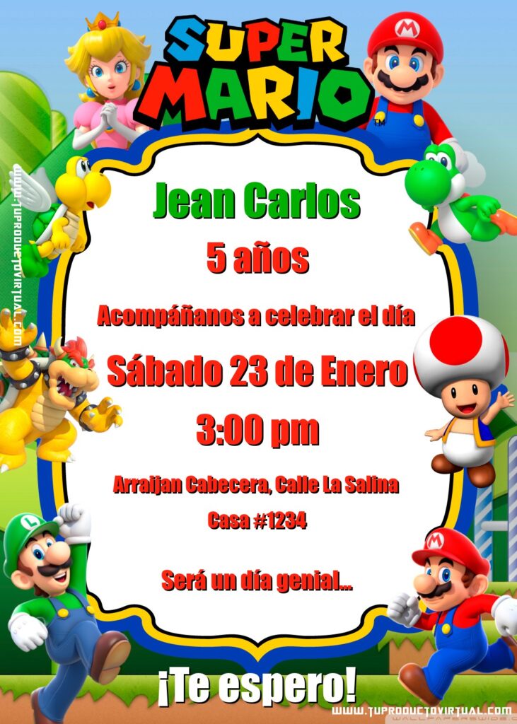 invitación de Mario Bros para editar online gratis