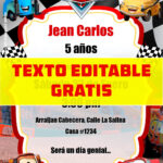 invitacion digital gratis de Cars editable