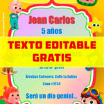 invitacion digital gratis de Cocomelon editable