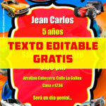 invitaciones digitales gratis de Hot Wheels editable