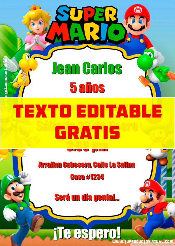 invitaciones digitales gratis de Mario Bros editable