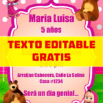 invitaciones digitales gratis de Masha y el Oso editable