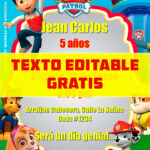 invitaciones digitales gratis de Paw Patrol editable