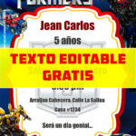 invitacion digital gratis de Transformers editable